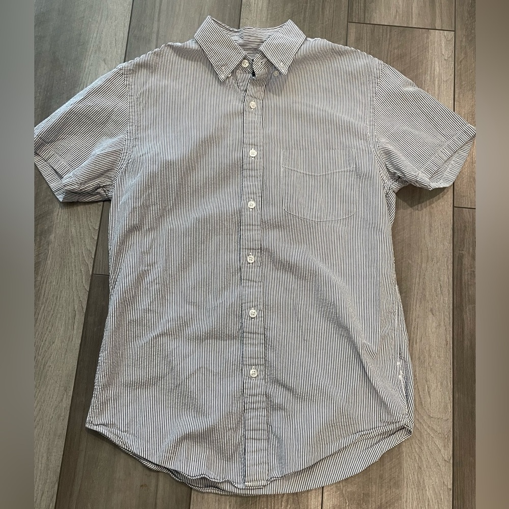 J. Crew Women’s Blue and White Striped Button Up Pin Stripe Shirt Size Small